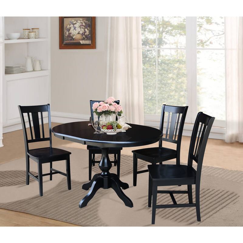 36" Round Dining Table with 12" Leaf and 4 San Remo Chairs Black 5